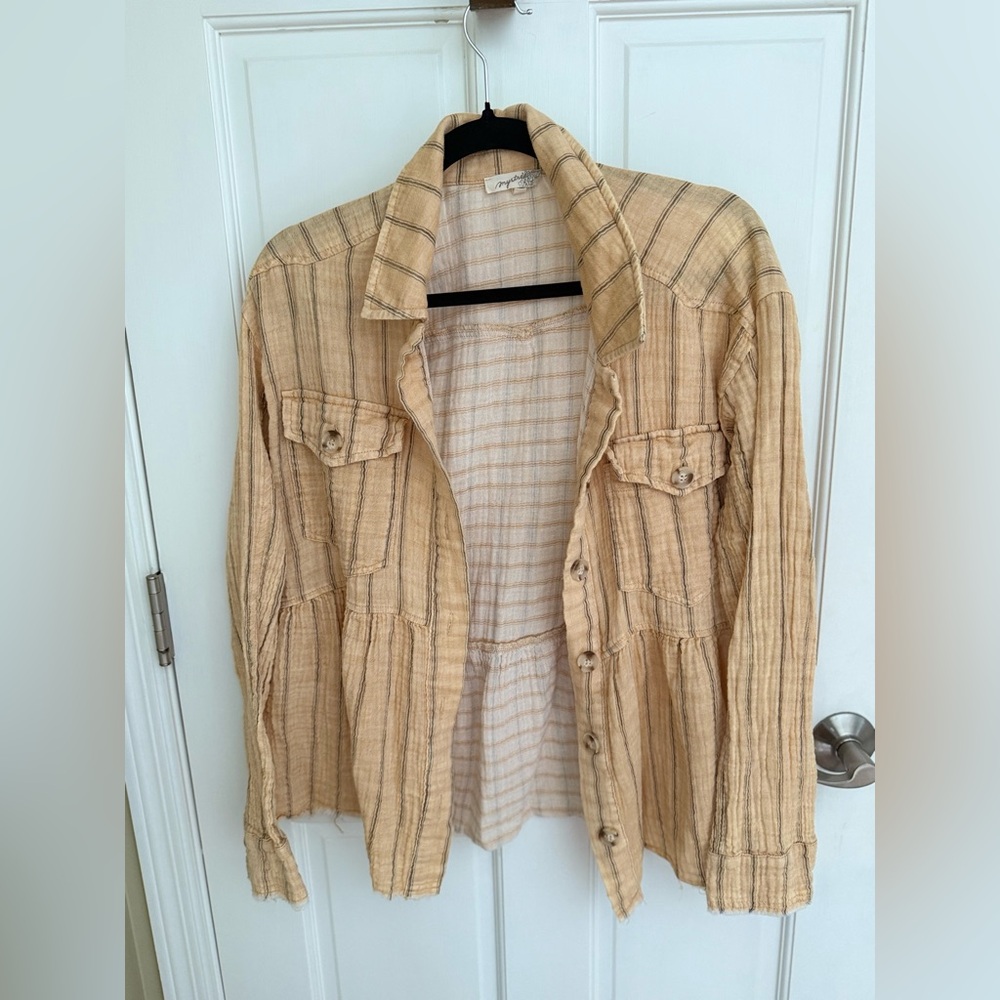 Mystree‎ Beige Striped Button Up